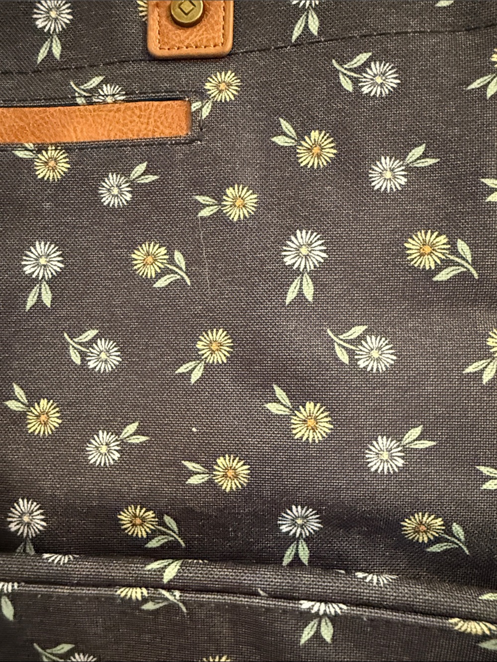 thirty-one Navy Floral Shoulder Bag with Brown Trim - Picture 3 of 5